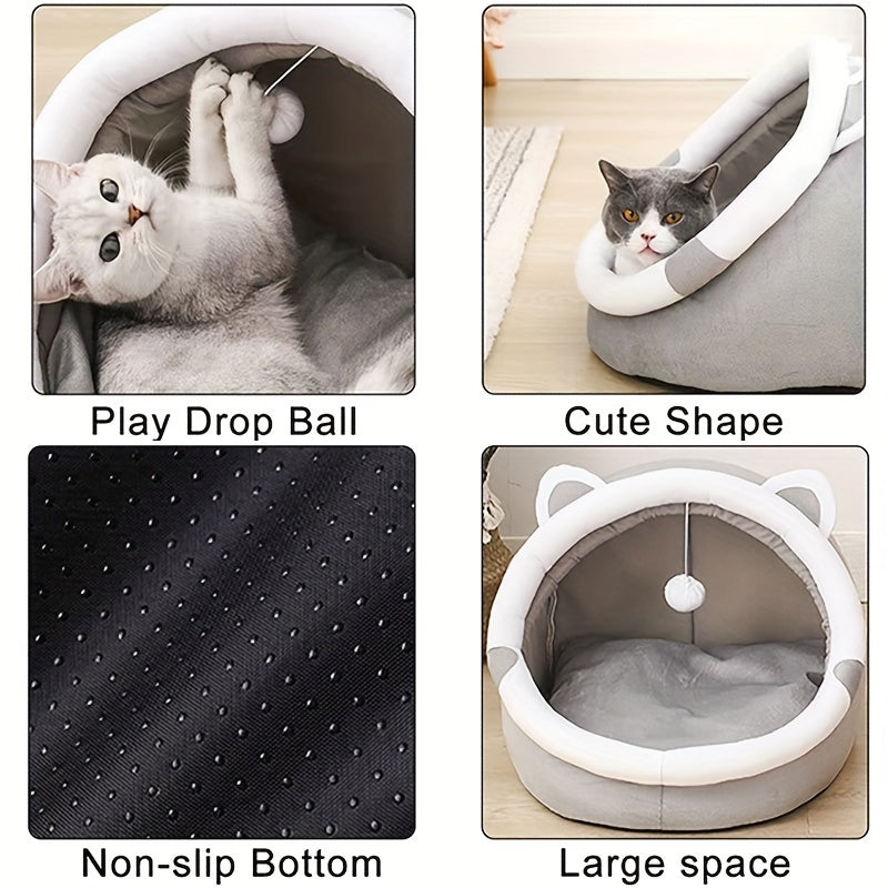 Gezellige Cartoon Kattenhol Bed - Schattig Kattenoor Ontwerp